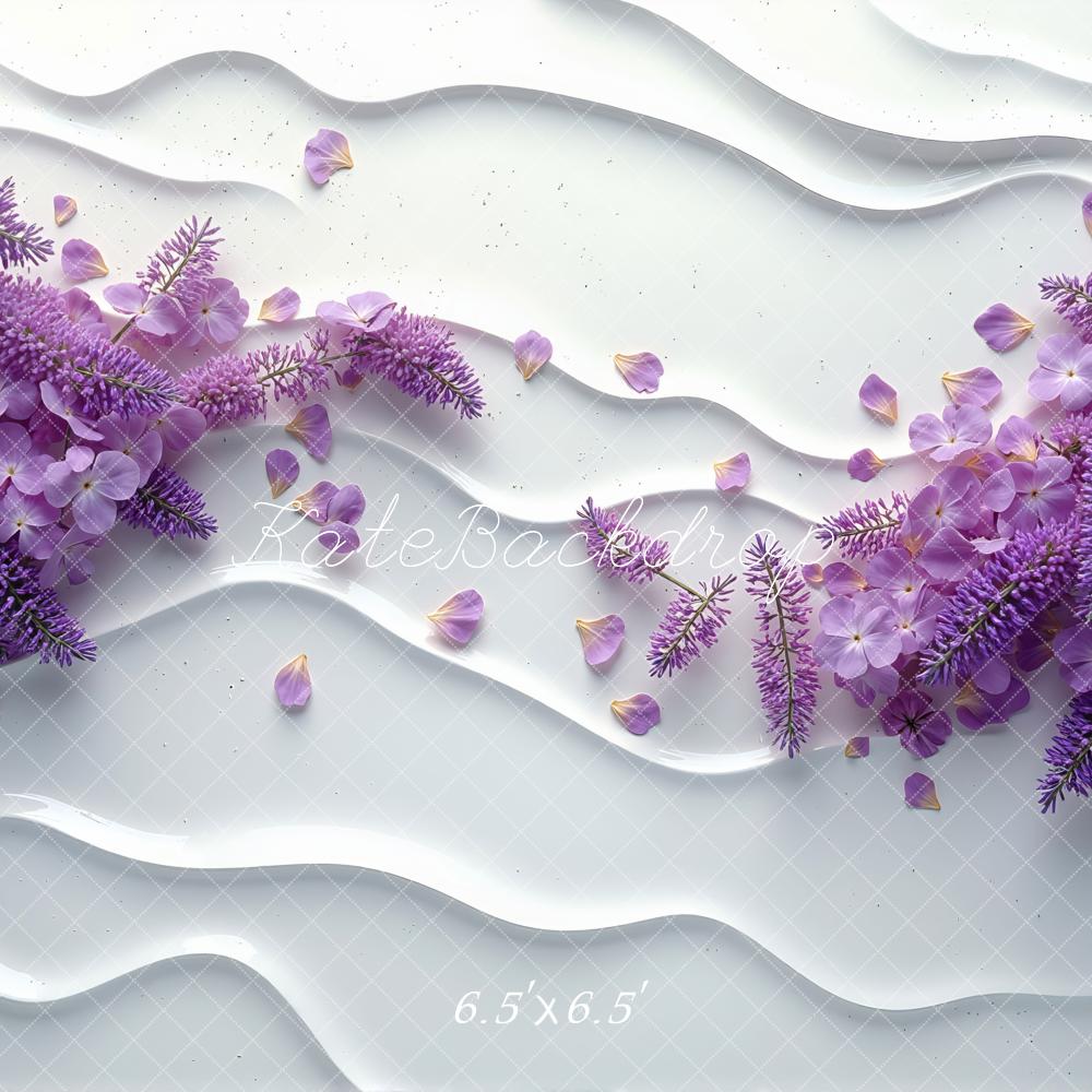 Kate Elegant Purple Flowers Petals White Waves Wall Backdrop Designed by Mini MakeBelieve
