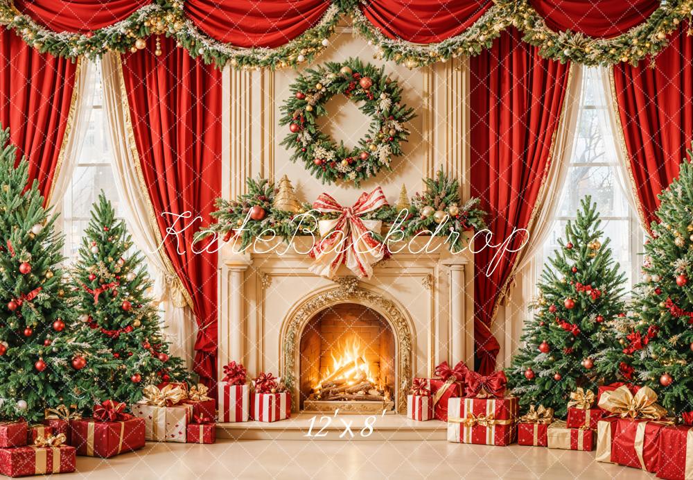Kate Christmas Tree Retro Fireplace Wreath Indoor Backdrop Designed by Emetselch