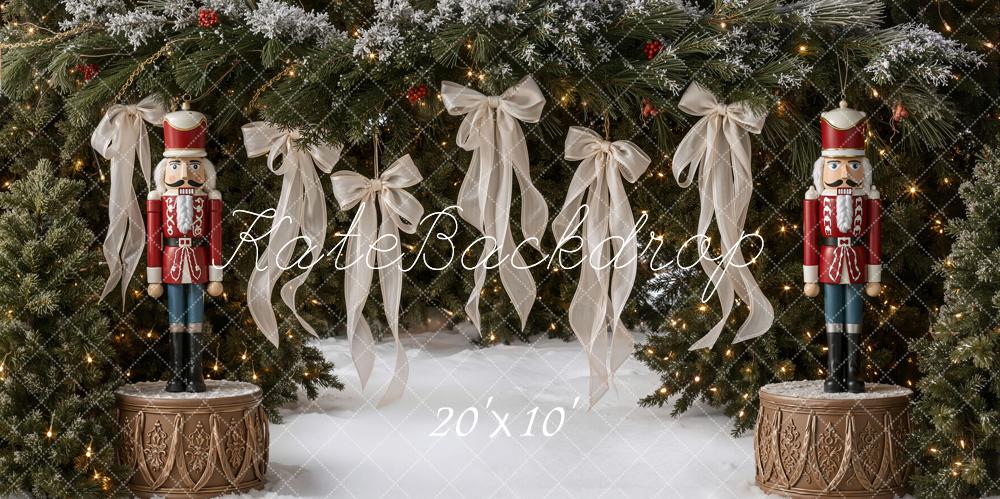 Kate Christmas Nutcracker Evergreen Garland Bows Printed Backdrop Designed by Emetselch