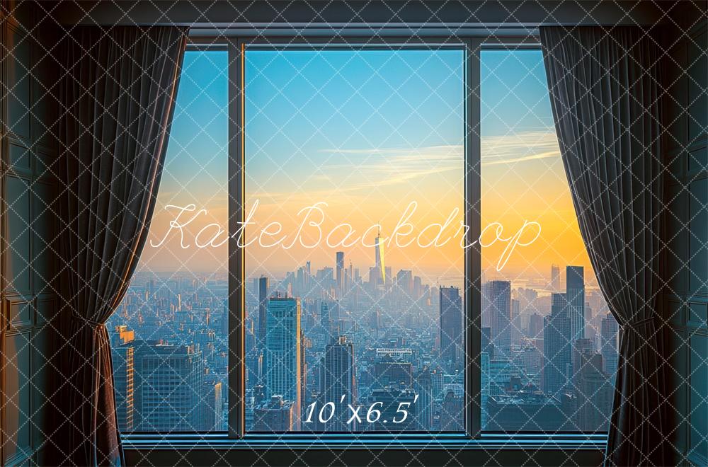 Sunset City Scape Window Foto Achtergrond Designed by Mini MakeBelieve
