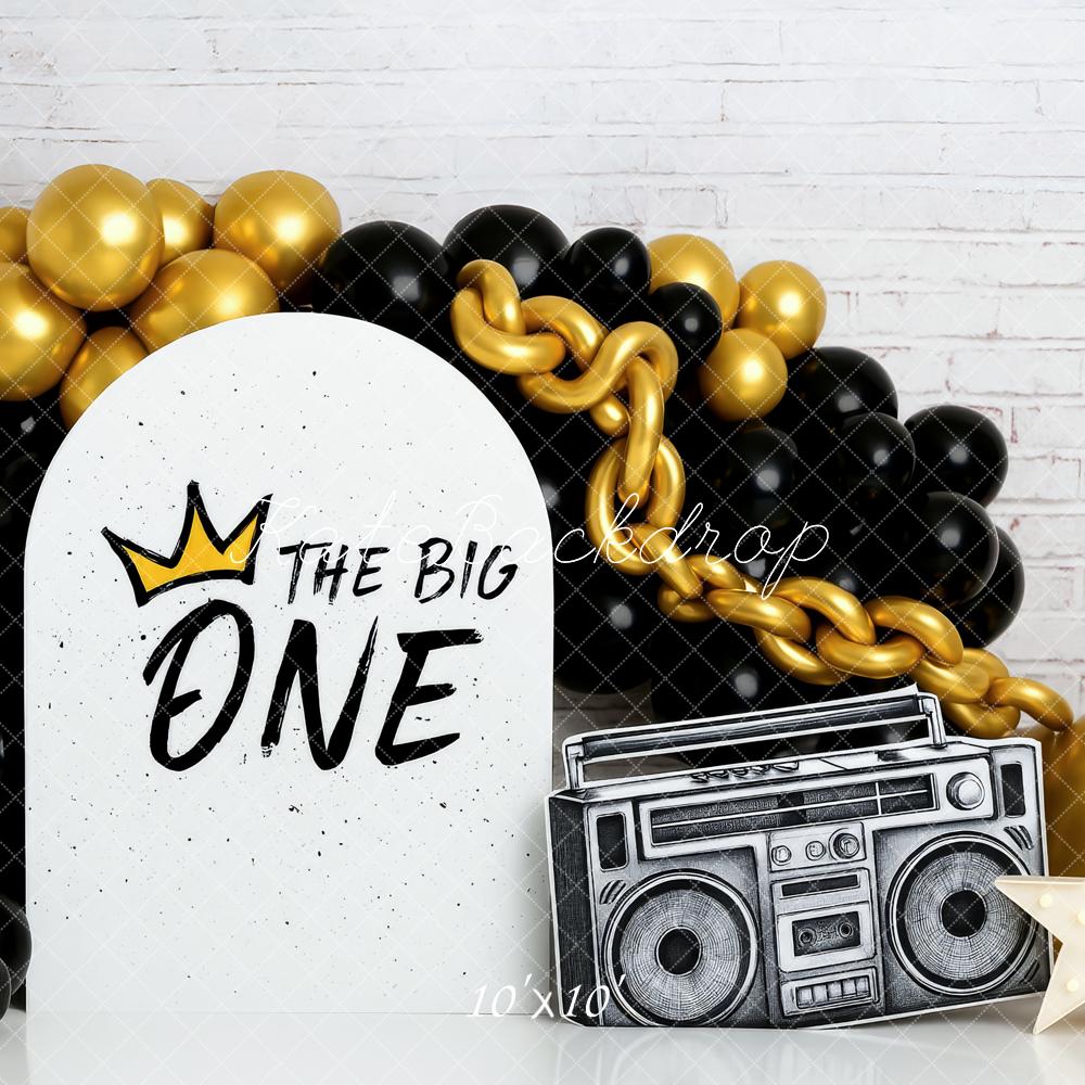 Kate First Birthday Retro Hip-Hop Gold Black Backdrop Designed by Patty Roberts