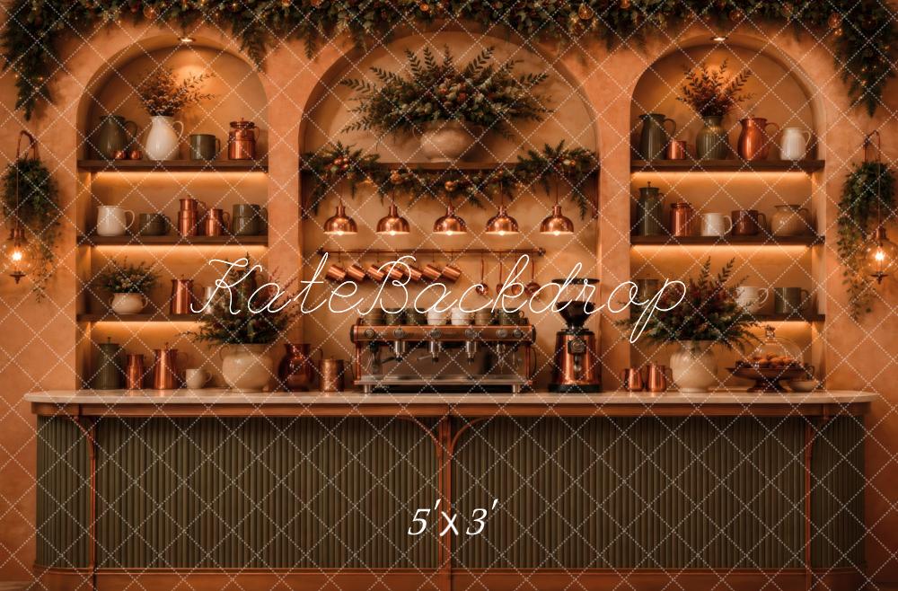 Kate Coffee Bar Arch Cabinet Shelves Warm Floral Decor Printed Backdrop Designed by Vertigo Productions
