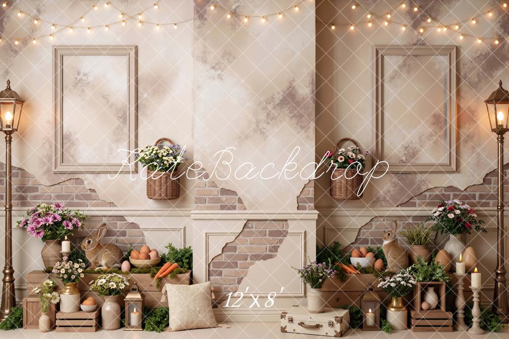 Kate Easter Bunny Rustic Brick Floral Eggs Backdrop Designed by Mini MakeBelieve