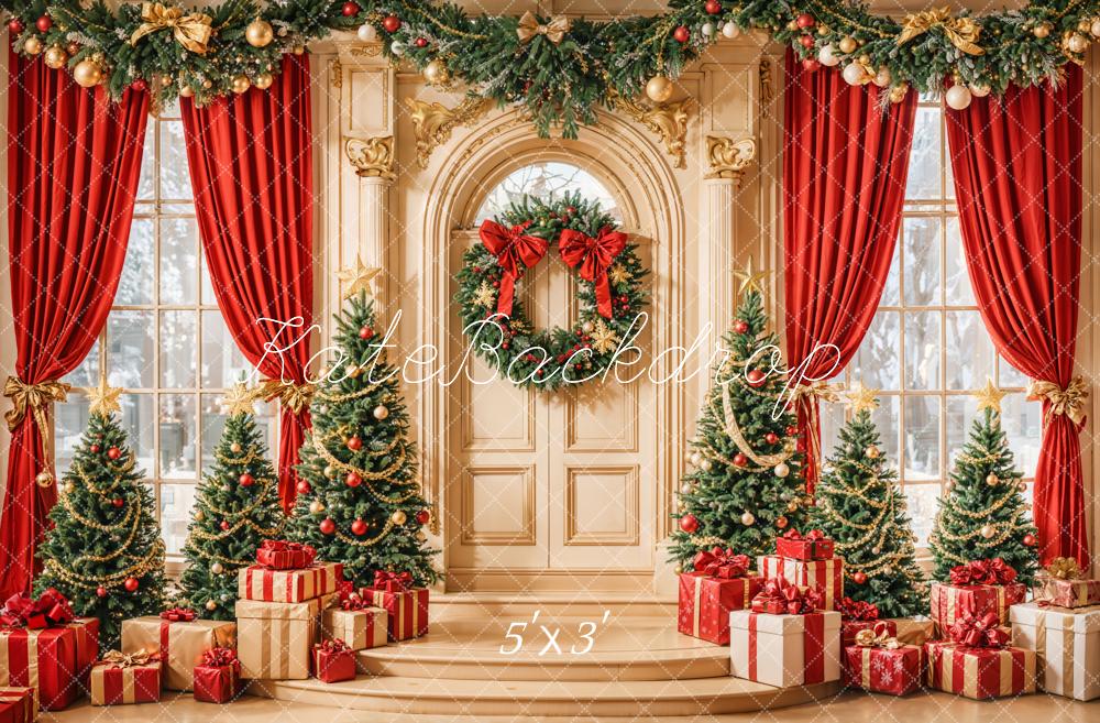 Wreath Backdrop per Porta con Tenda Rossa di Albero di Natale Designed by Emetselch