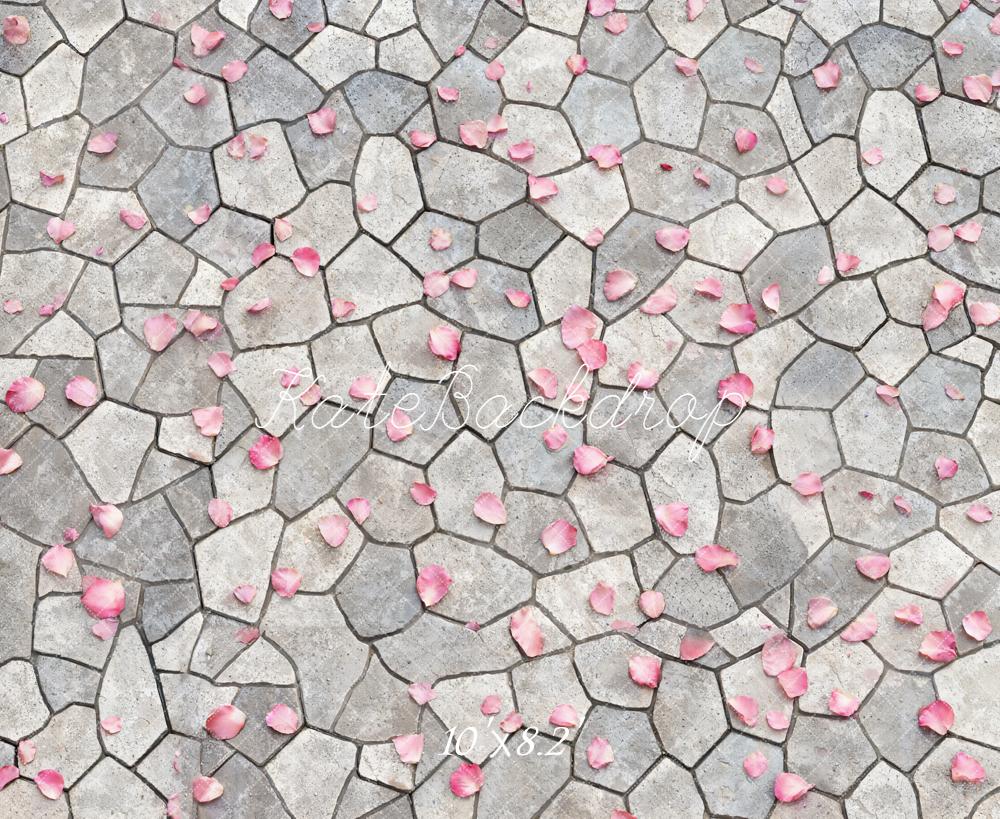 Kate Romantic Pink Petals Cobblestone Floor Backdrop Designed by Emetselch