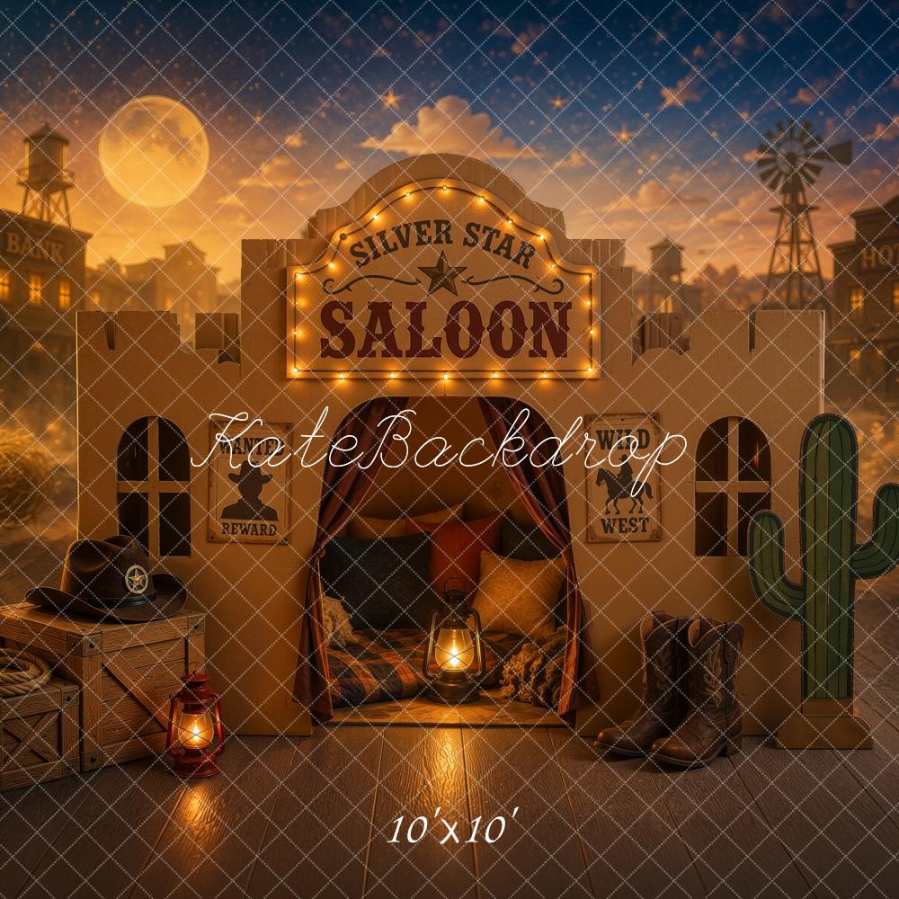 Kate Western Cowboy Dreams Of The Frontier Saloon Moon Town Printed Backdrop Designed by Ashley Ward