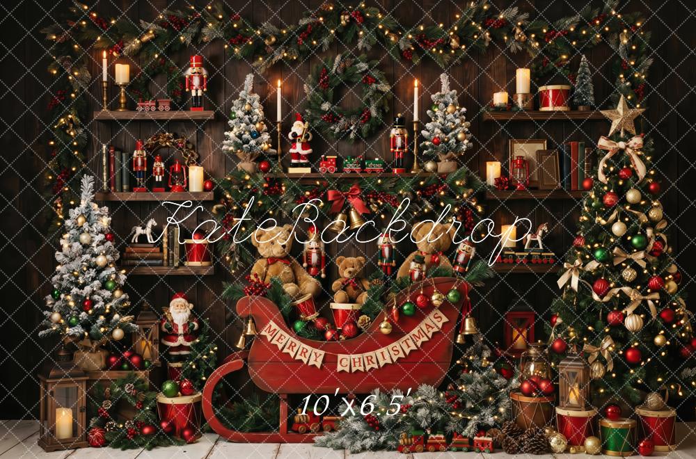 Kate Christmas Vintage Sleigh Nutcracker Toys Christmas Tree Garland Printed Backdrop Designed by Patty Roberts
