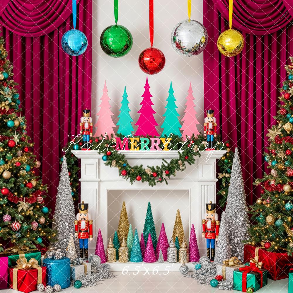 Kate Christmas Nutcracker Fireplace Red Curtain Gift Boxes Backdrop Designed by Patty Roberts