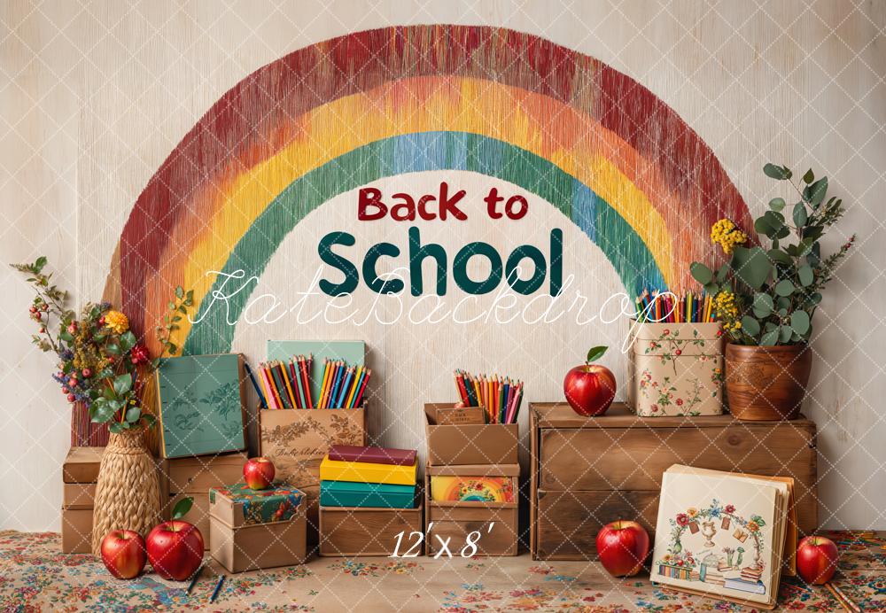 Kate Back to School Rainbow Vintage Wood Pencils Backdrop Designed by Emetselch
