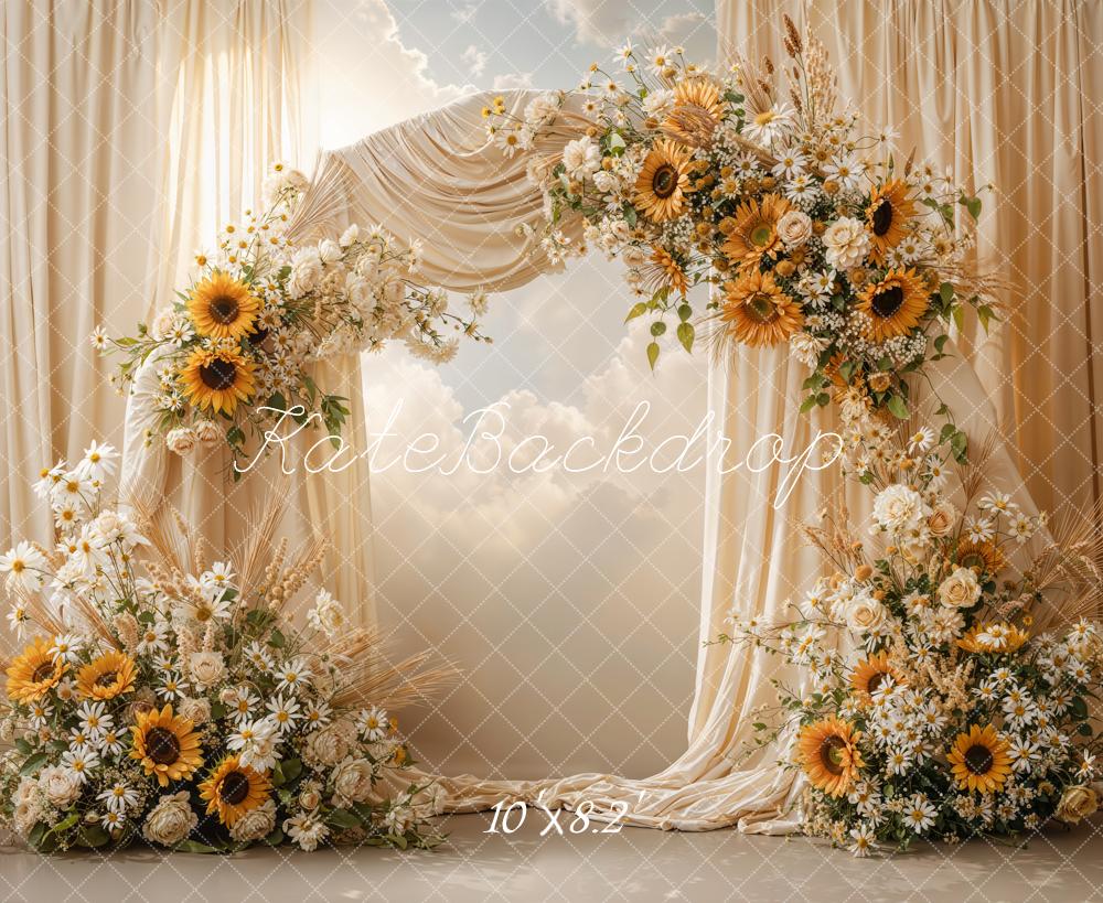 Kate Summer Flower Arch Sunflower Cream Drapes Printed Backdrop Designed by Emetselch