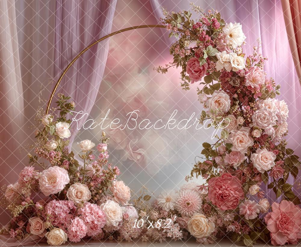 Kate Spring Flower Arch Pink Drapes Floral Arrangement Backdrop Designed by Emetselch