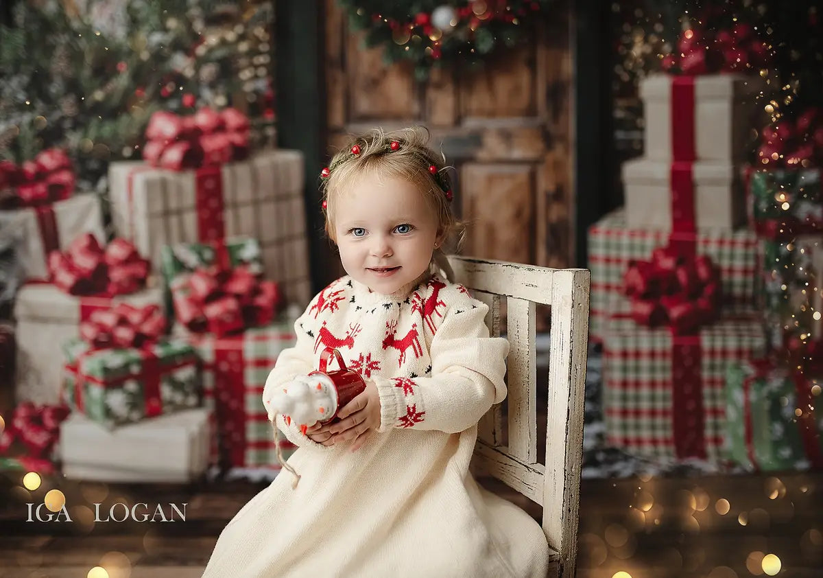 Kate Christmas Wooden Door Big Gift Box Backdrop Designed by Emetselch