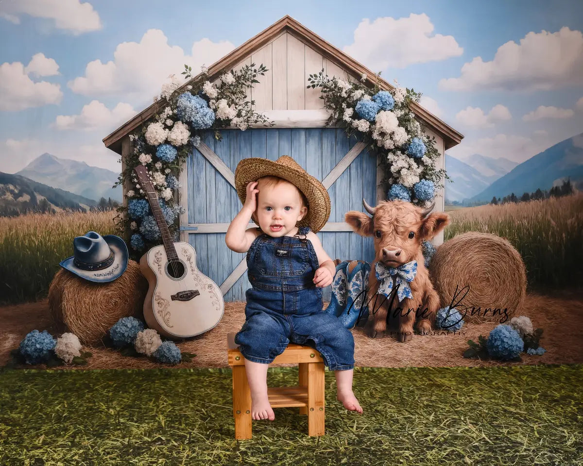 Kate Country Outdoor Barn Floral Cow Printed Backdrop Designed by Ashley Paul