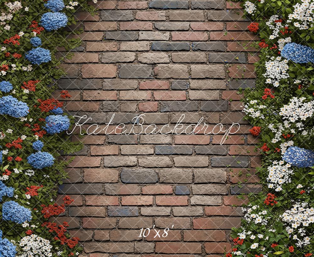 Kate Summer Floral Brick Floor Backdrop Designed by Kate Image
