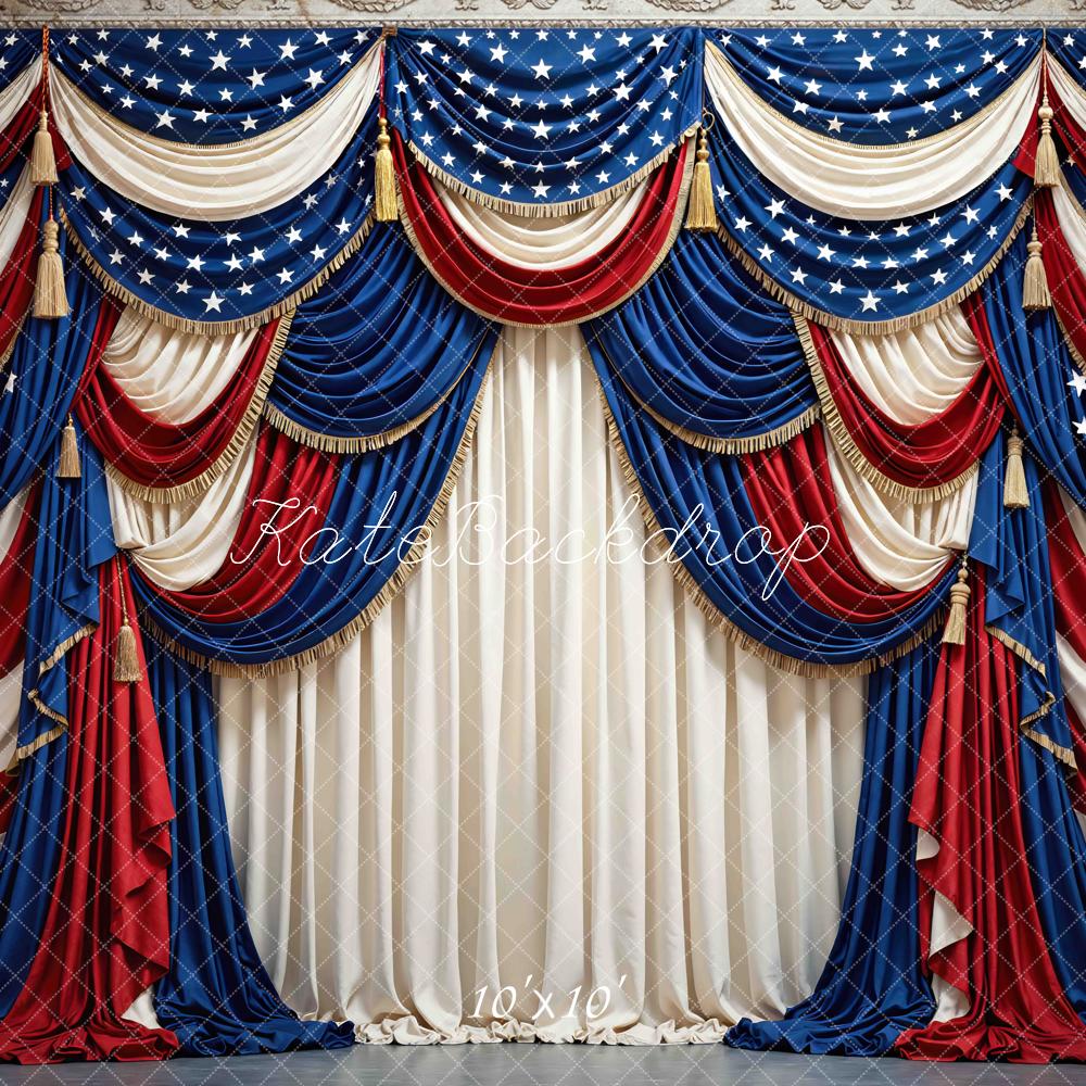 Kate Independence Day Red White Blue Star Drapes Printed Backdrop Designed by Mini MakeBelieve