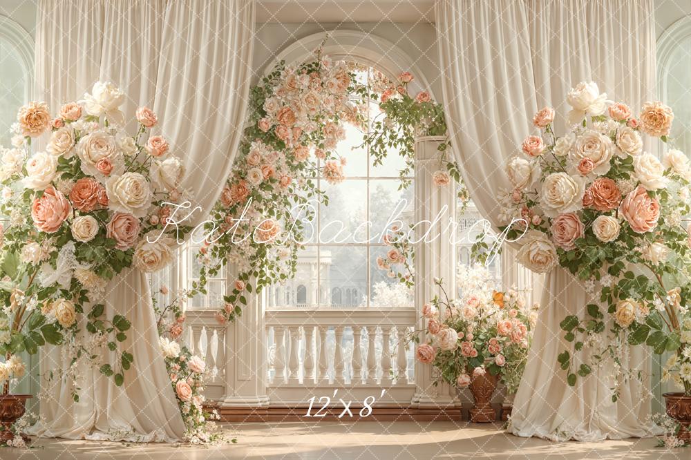 Kate Spring Flower Arch Ivory Curtains Window Printed Backdrop Designed by Emetselch