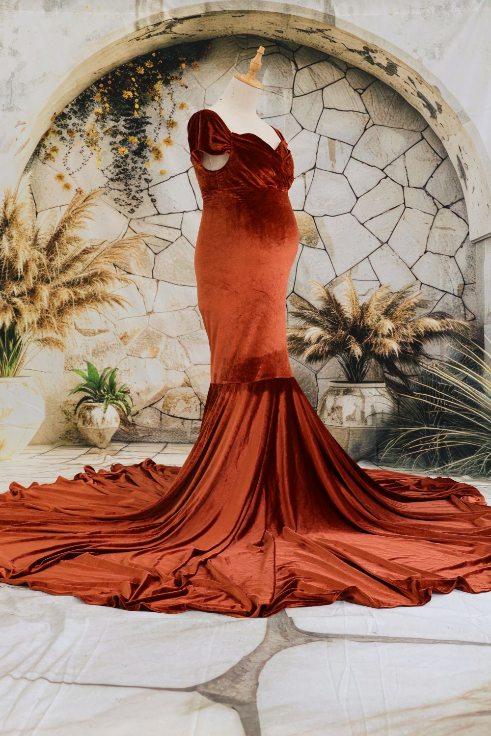 Kate Velvet V-neck Tailed Custom Maternity Photoshoot Gowns