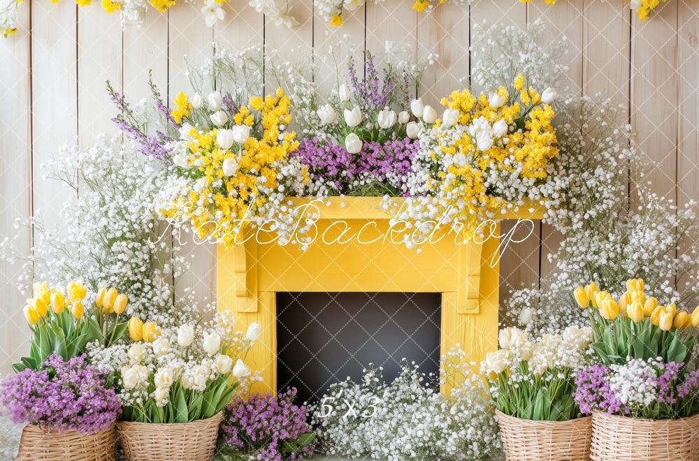 Kate Spring Floral Yellow Fireplace Backdrop Designed by Patty Roberts