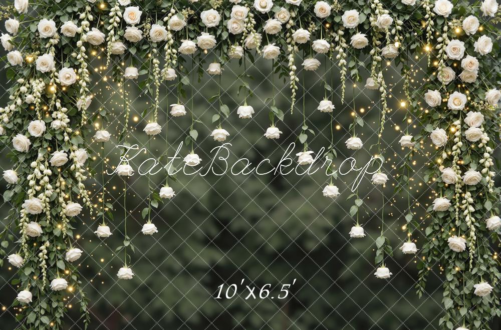 Kate Spring Flower Arch White Roses Greenery Printed Backdrop Designed by Mini MakeBelieve
