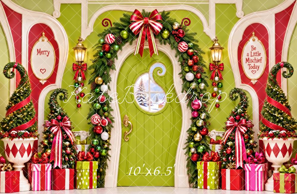 Kate Christmas Whimstical Green Door Garland Gifts Printed Backdrop Designed by Patty Roberts