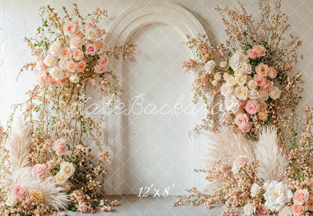 Kate Spring Boho Soft Pink Floral Arch Backdrop Designed by Emetselch