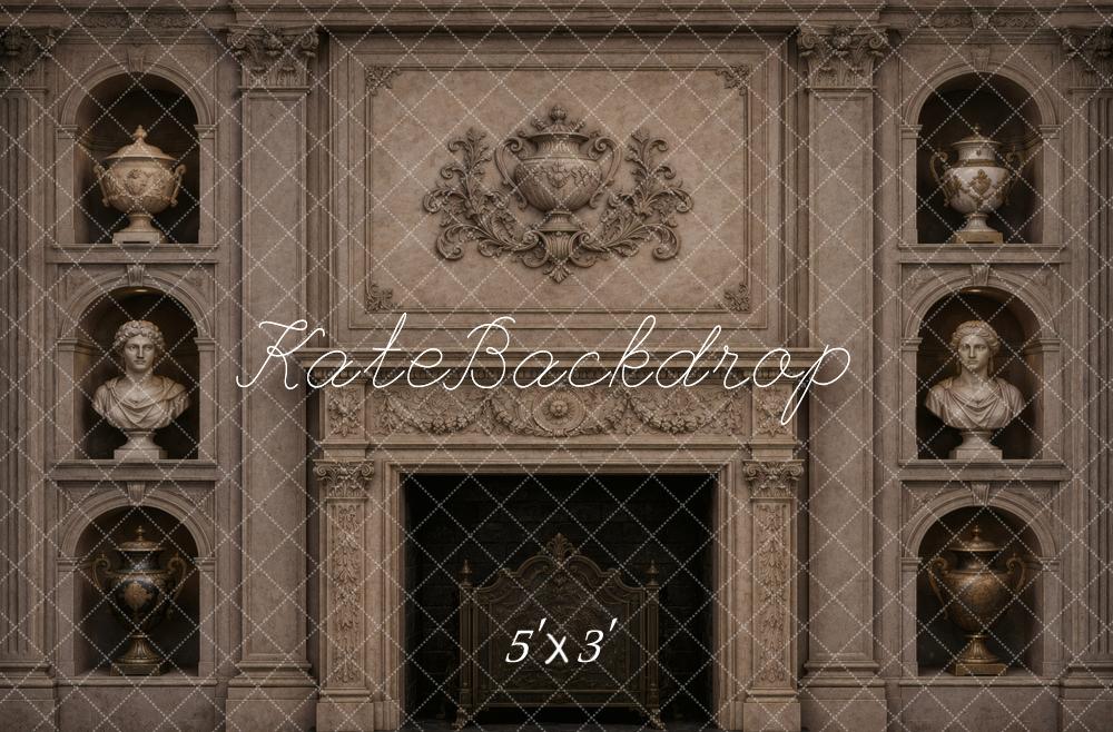 Kate Vintage Wall Fireplace Busts and Urns Printed Backdrop Designed by Vertigo Productions