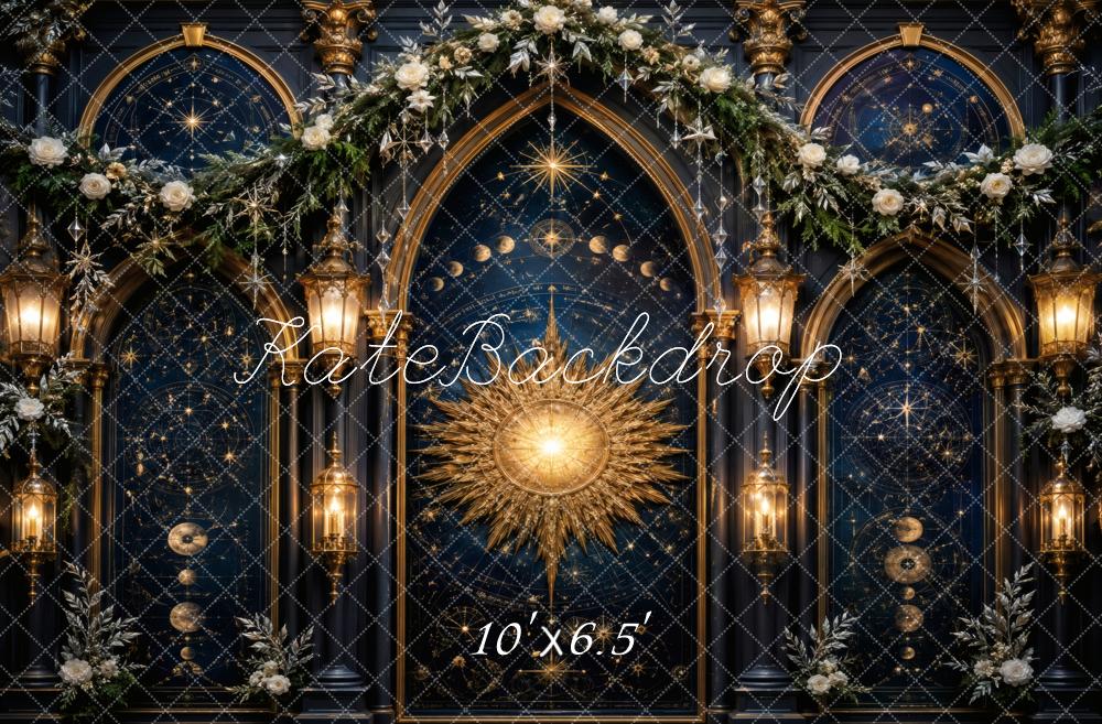 Kate Celestial Sunburst Arched Windows Lanterns Flowers Printed Backdrop Designed by Vertigo Productions