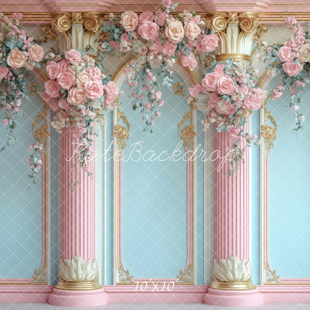 Kate Floral Arch Pink Royal Columns Backdrop Designed by Patty Roberts