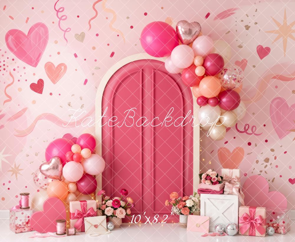 Kate Valentine's Day Pink Door Balloon Arch Heart Confetti Printed Backdrop Designed by Patty Roberts