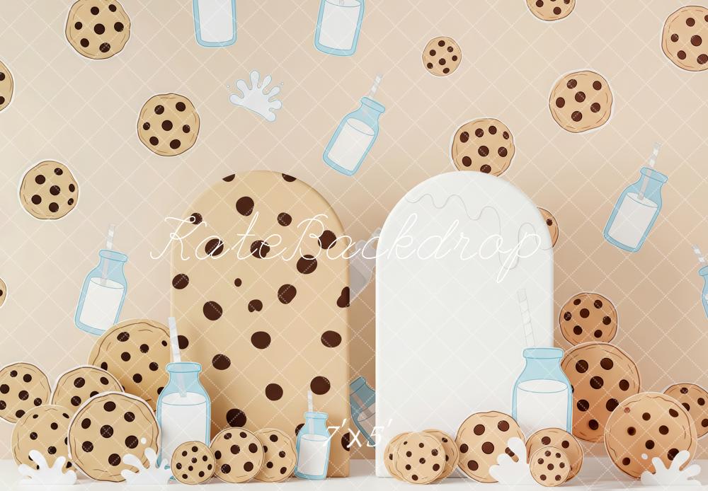 Kate Cake Smash Cookies And Milk Cartoon Beige Printed Backdrop Designed by Patty Roberts