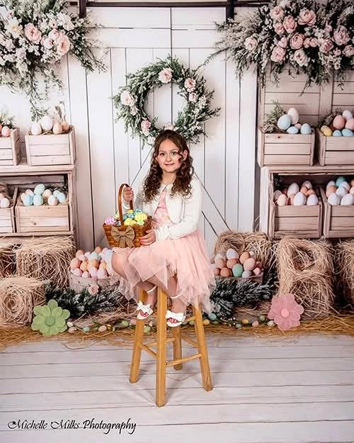 Kate Easter Eggs Floral Wreath Farmhouse Backdrop Designed by Emetselch
