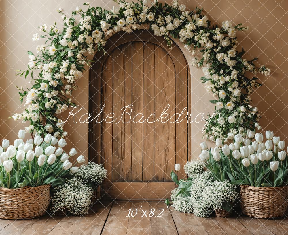 Kate Spring Floral Arch Wooden Door Backdrop Photography Designed by Emetselch