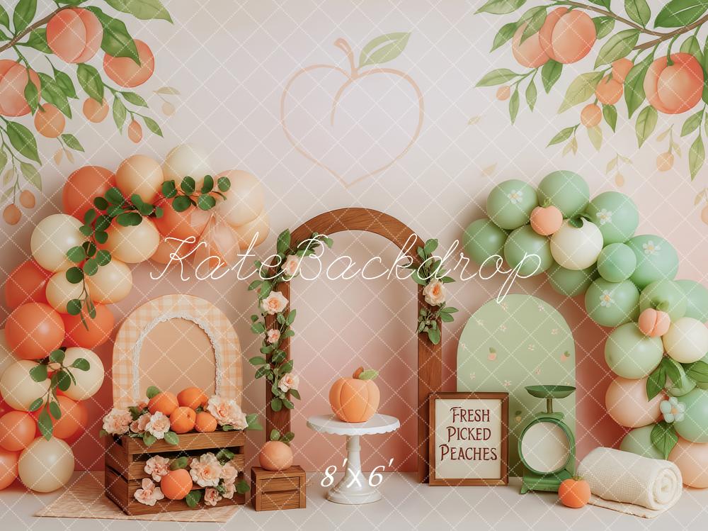 Backdrop per il Cake Smash Pesca con Arco di Palloncini Design di Patty Roberts