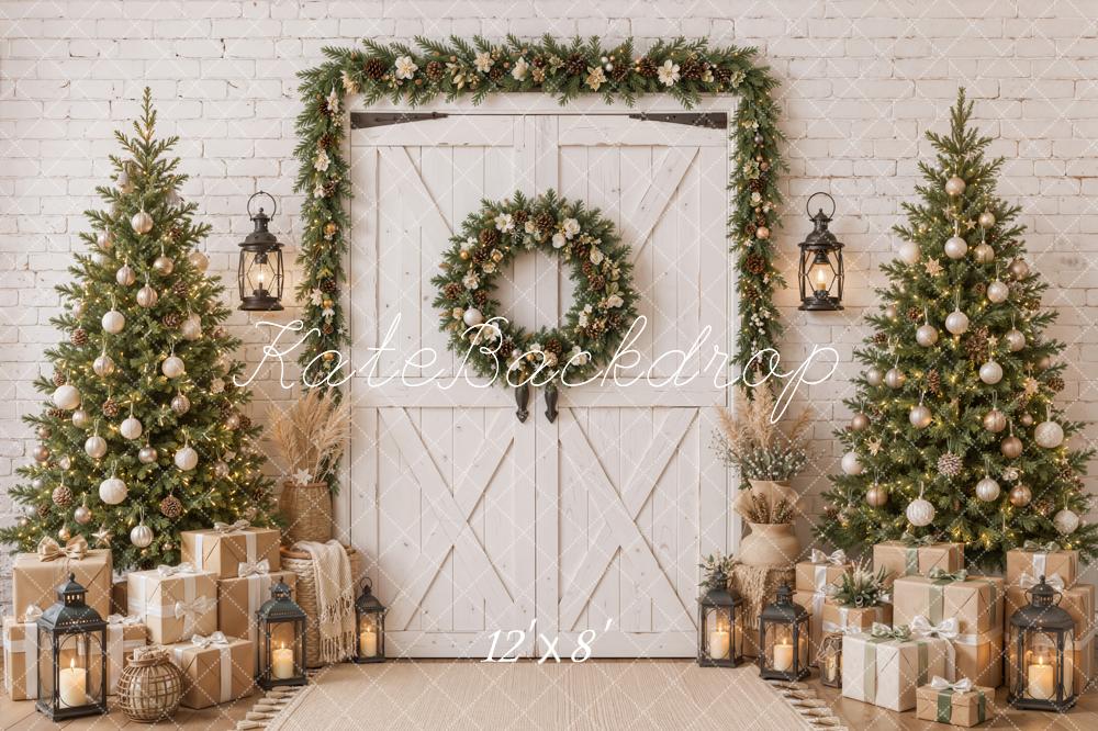 Kate Christmas Barn Door Garland Wreath Christmas Trees Printed Backdrop Designed by Emetselch