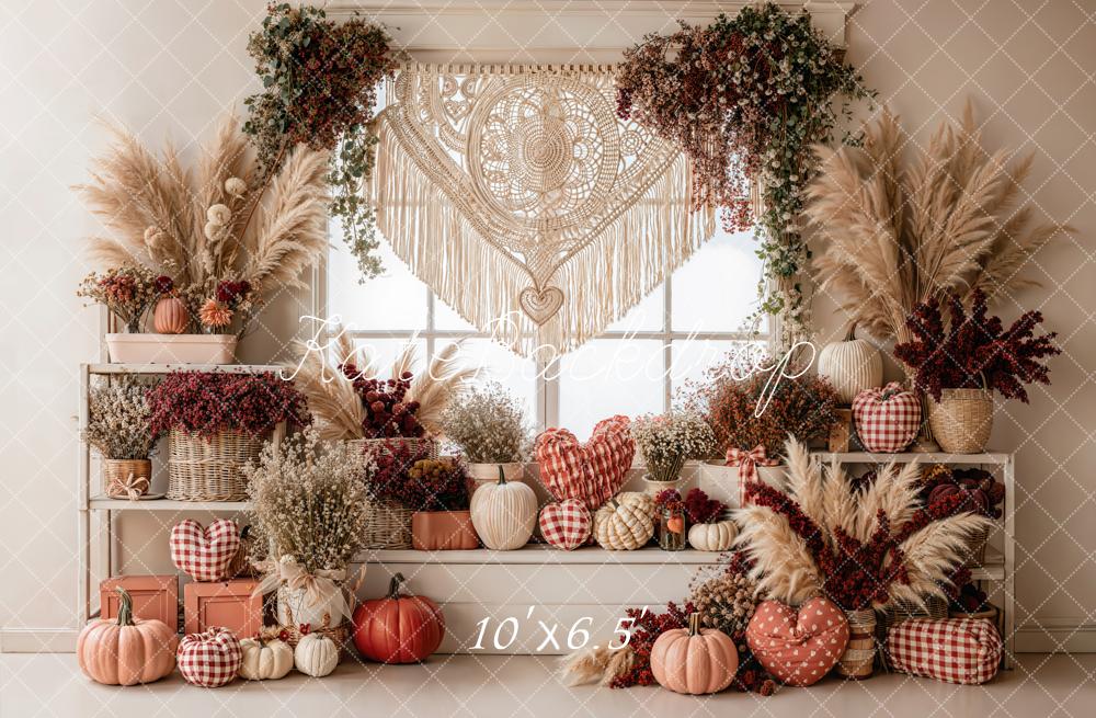 Kate Valentine Boho Macrame Pumpkin Floral Window Backdrop Designed by Emetselch