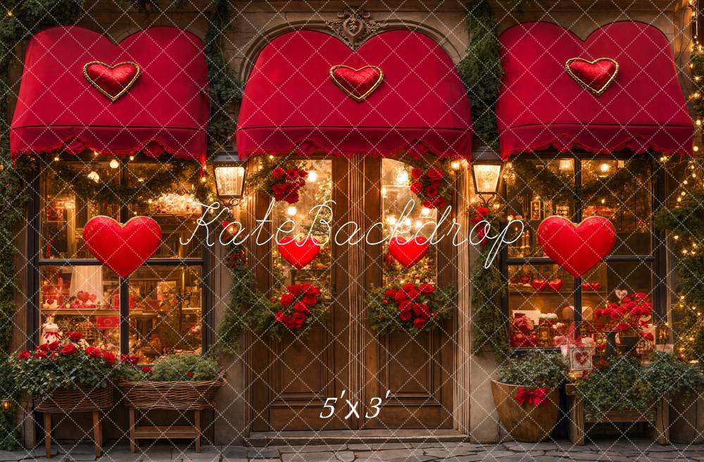 Kate Valentine's Day Red Heart Shop Front Backdrop Designed by Emetselch