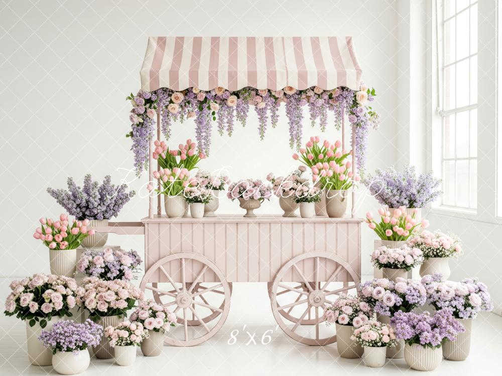 Kate Spring Flower Cart Pink and Purple Flowers Backdrop Designed by Patty Roberts