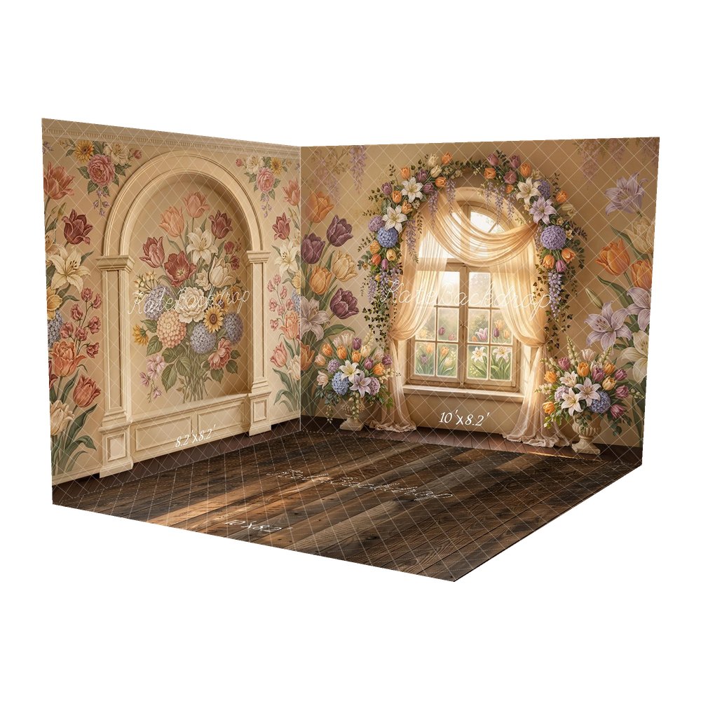 Kate Flower Arch Window Floral Bouquet Beige Backdrop Room Set