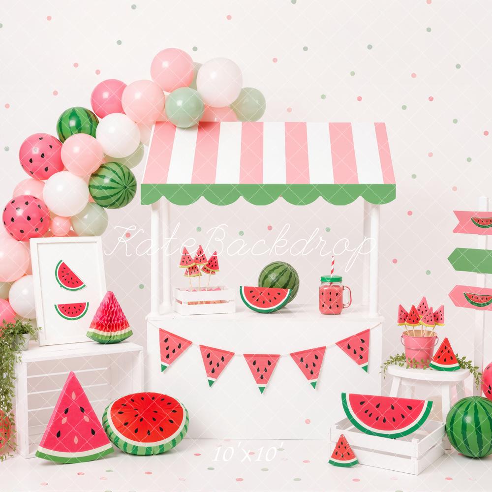 Kate Summer Watermelon Fruit Stand Balloons Printed Backdrop Designed by Emetselch