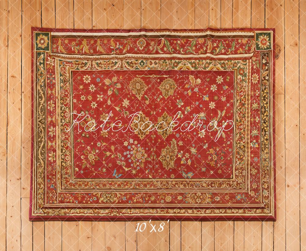 Kate Red Ornate Rug on Wood Floor Printed Backdrop Designed by Kate Image