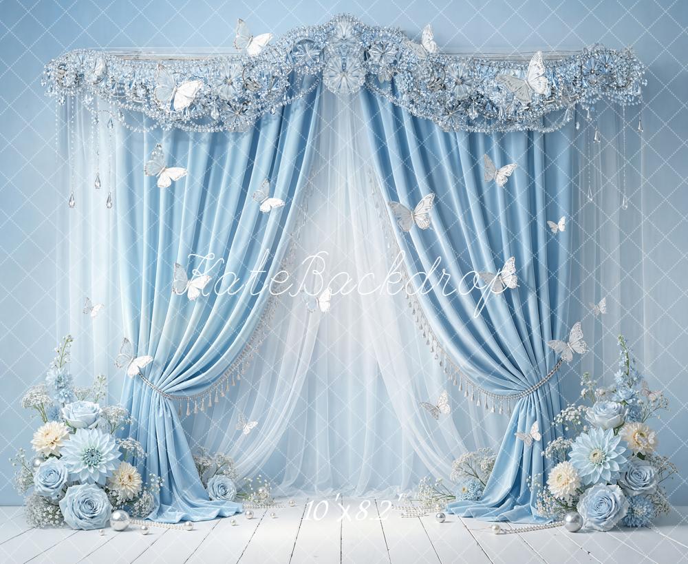 Kate Spring Blue Curtain Butterfly Flower Arch Backdrop Designed by Emetselch