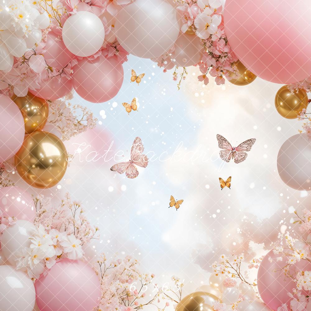 Fondo de Globo de Mariposa Floral Rosa Diseñado por Emetselch