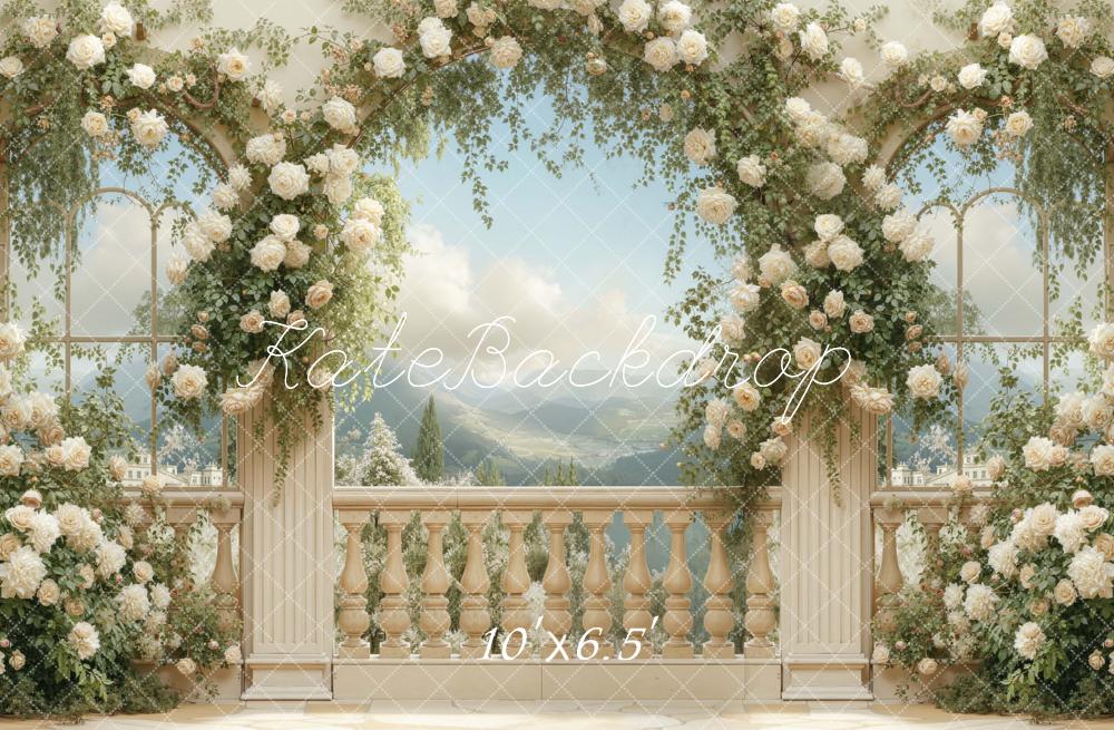 Kate Summer Flower Arch Elegant Balcony Printed Backdrop Designed by Emetselch