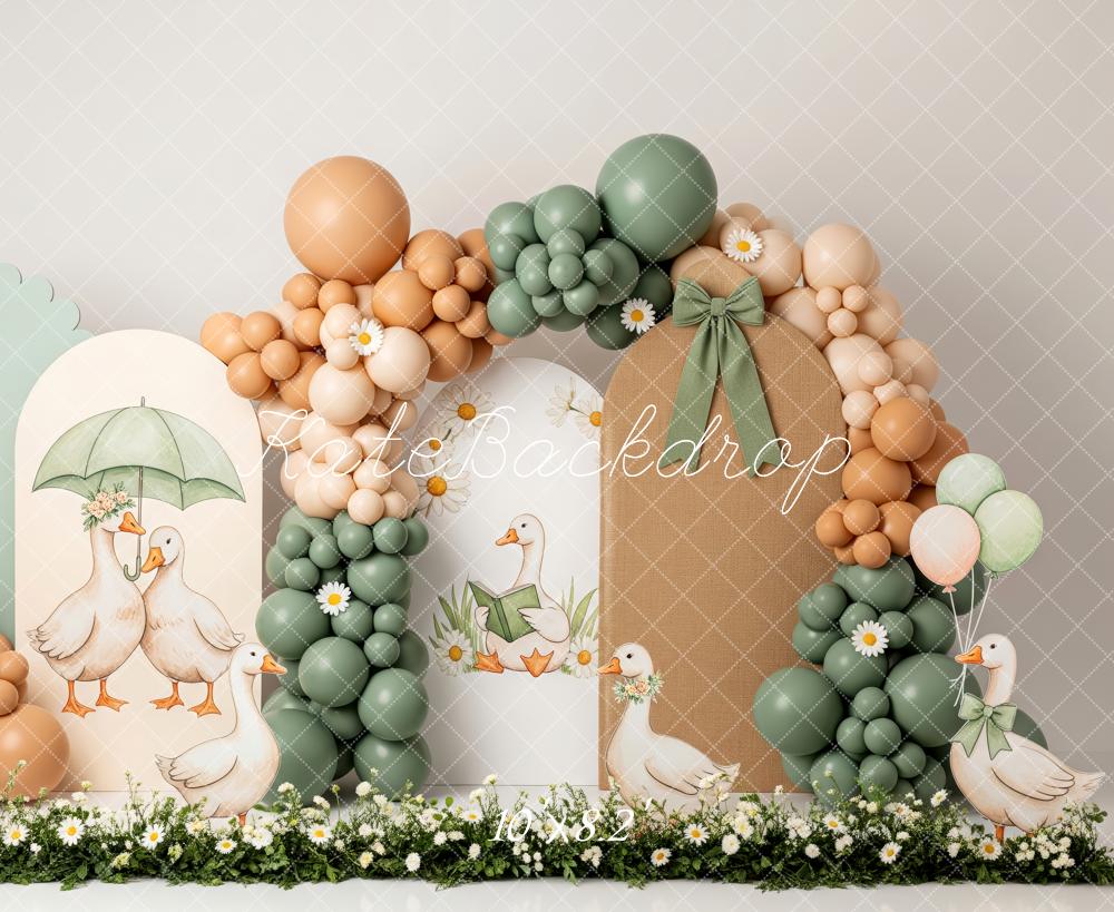 Kate Cake Smash Goose Balloon Arch Daisy Flowers Backdrop Designed by Patty Roberts