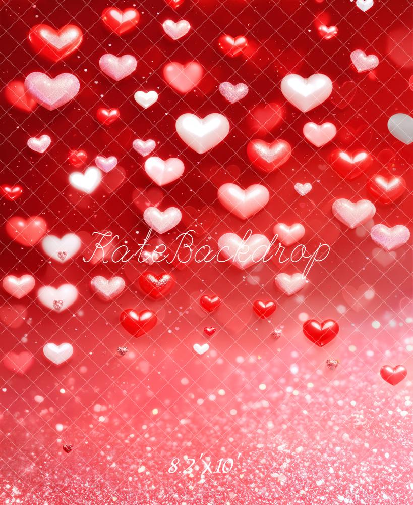 Kate Valentines Red Hearts Glitter Bokeh Backdrop Designed by Emetselch