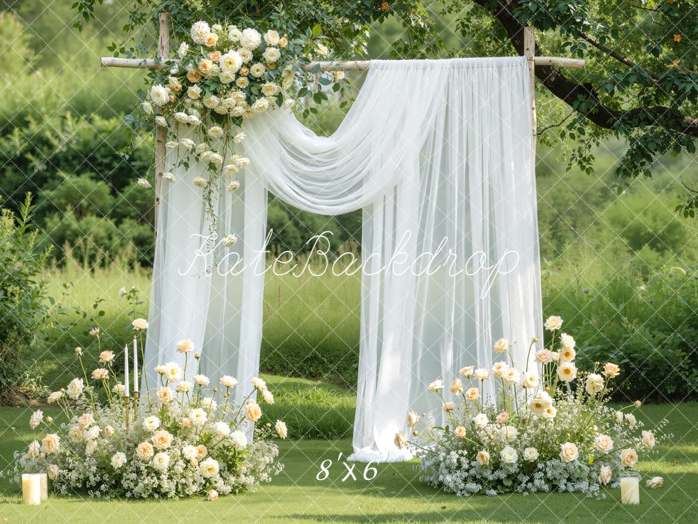 Kate Wedding Flower Arch White Curtain Backdrop Designed by Emetselch
