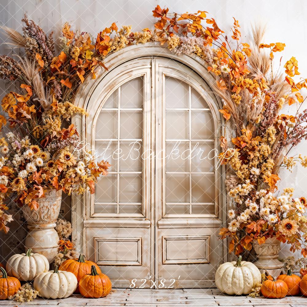 Kate Fall Boho Pumpkin Beige Arched Door Printed Backdrop Designed by Emetselch