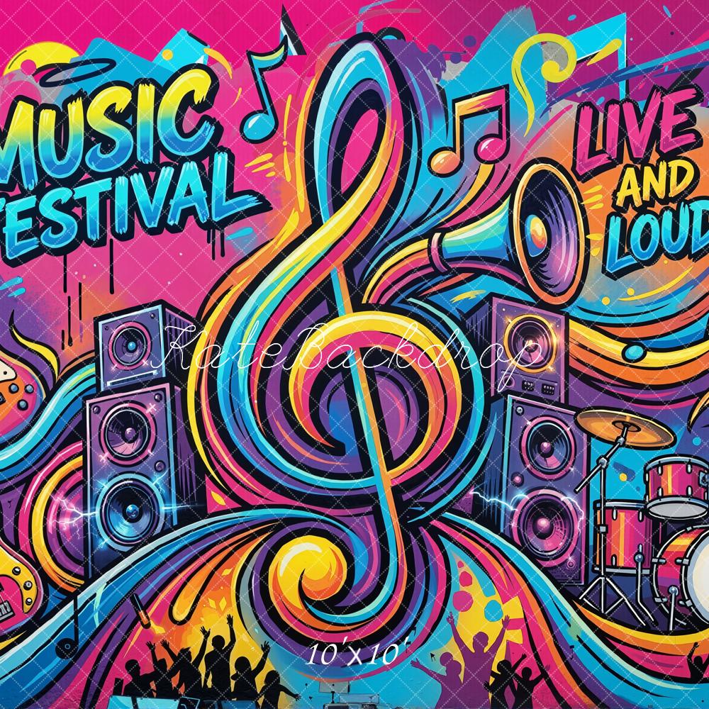 Kate Graffiti Music Festival Guitar Drum Microphone Printed Backdrop Designed by Emetselch