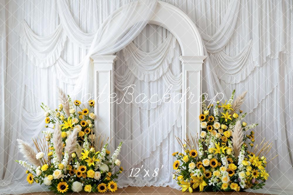 Kate Spring White Arch Yellow Sunflower Flower Arrangement Backdrop Designed by Mini MakeBelieve