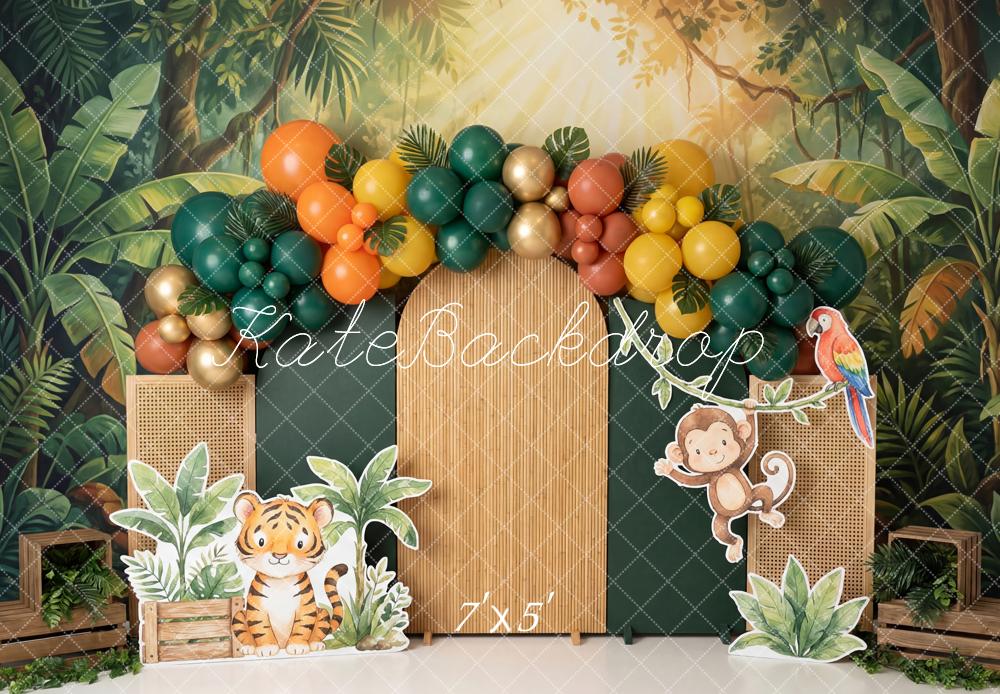 Kate Cake Smash Jungle Balloon Arch Cartoon Animals Printed Backdrop Designed by Patty Roberts